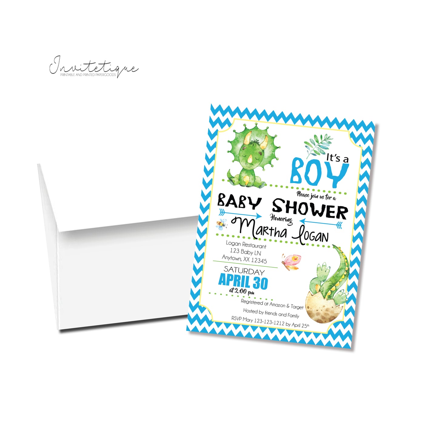 Baby Boy Dinosaurs Baby Shower Invitation - Invitetique