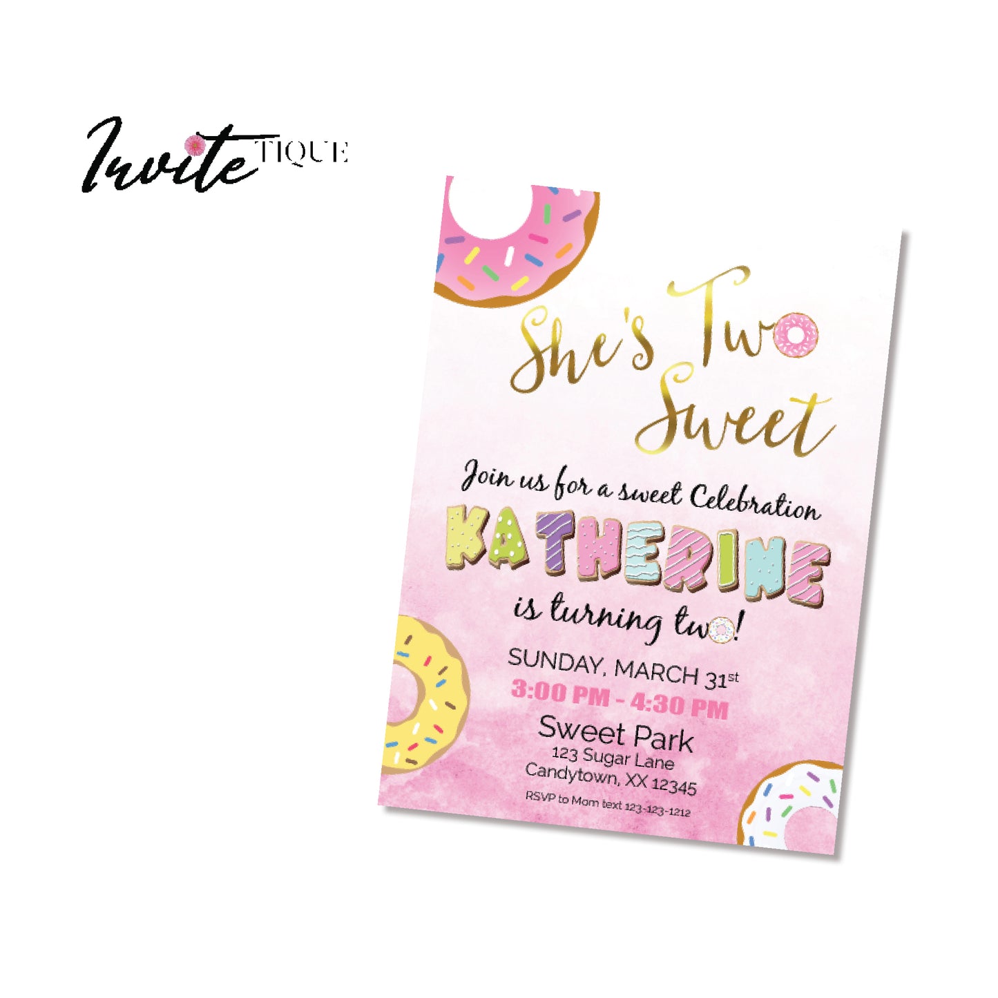 girl donut second birthday, personalized invitation, donut birthday