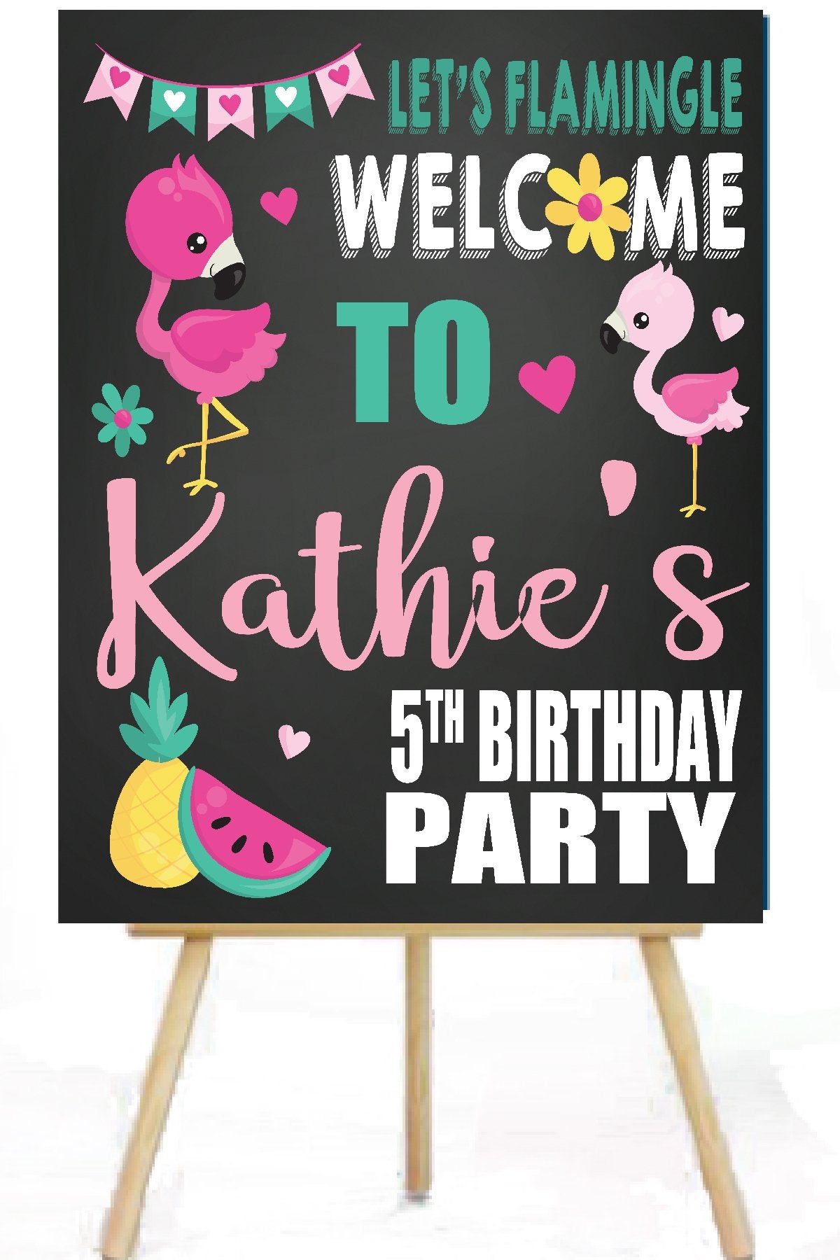 flamingo tropical birthday party sign, yard sign, personalized birthday sign