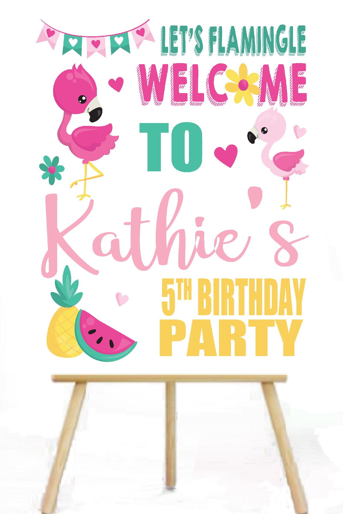 pink flamingo birthday party sign, welcome sign, flamingo pink sign