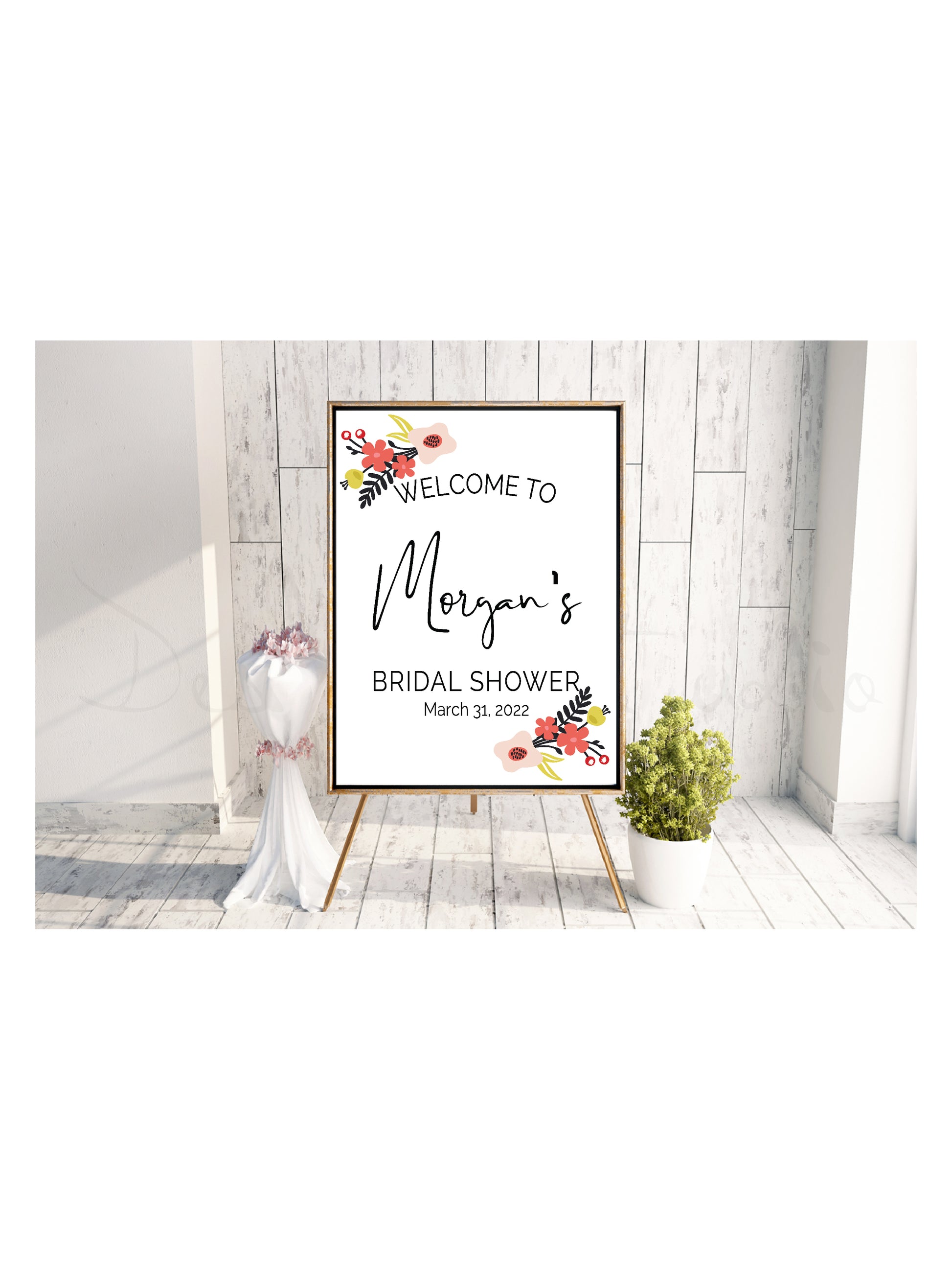 laurel floral bridal shower party personalized welcome sign, signage