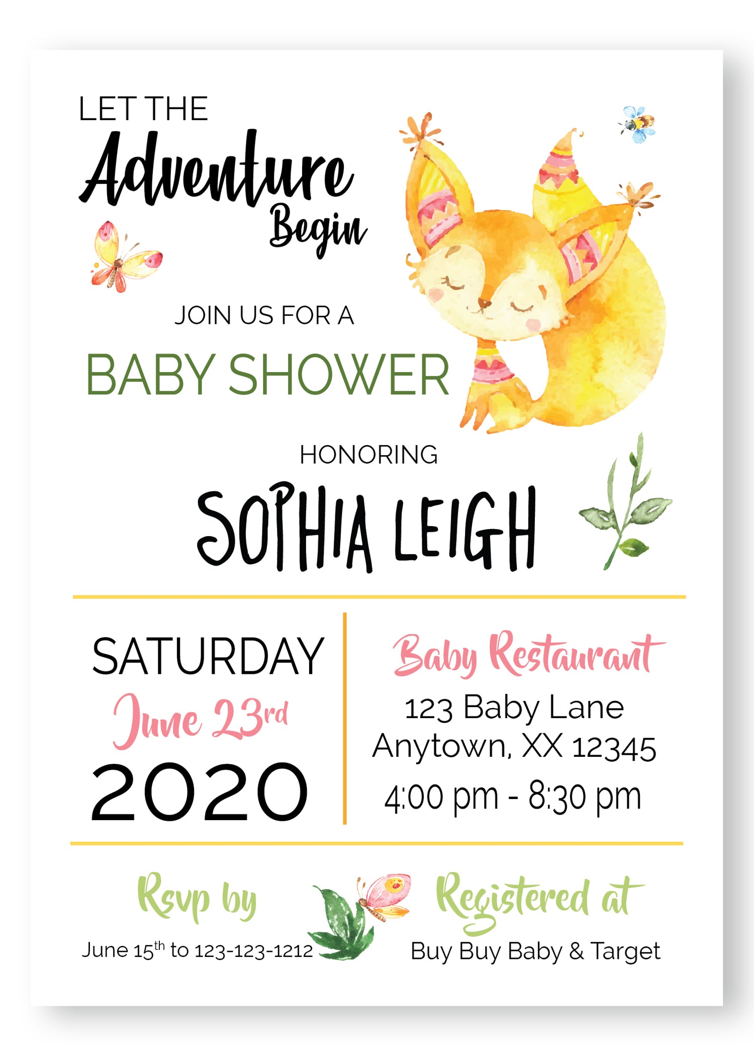 Foxy Girl Baby Shower Invitation - Invitetique