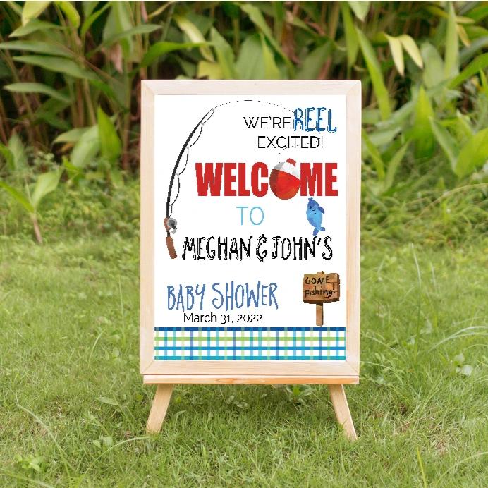 fishing baby shower welcome personalized sign