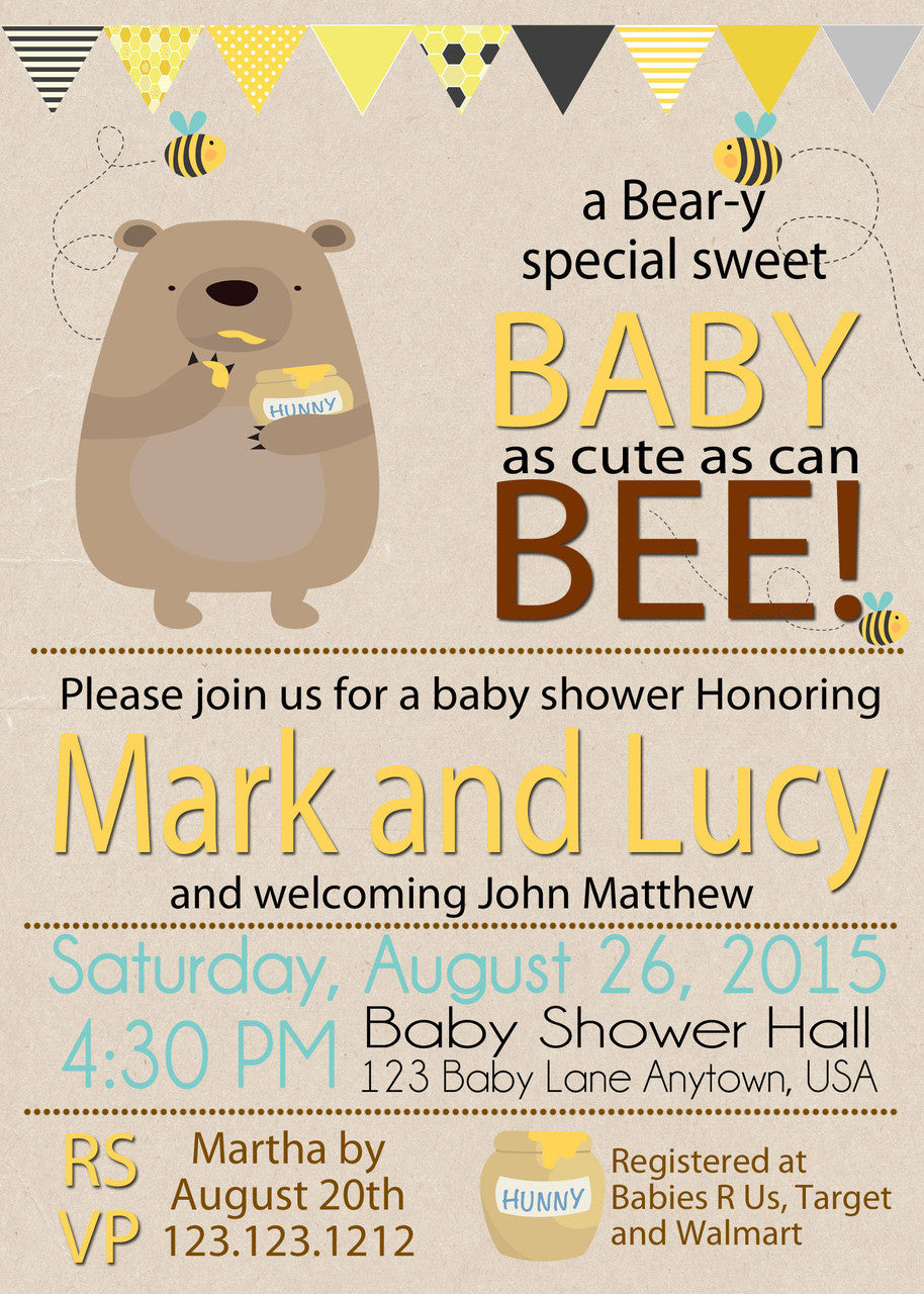Honey on the Way Bee Baby Shower Invitations - Invitetique