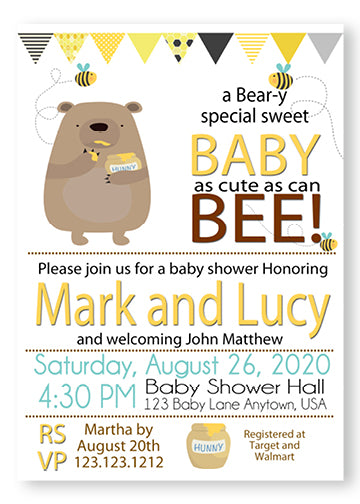 Honey on the way Bee baby Shower White Invitations - Invitetique