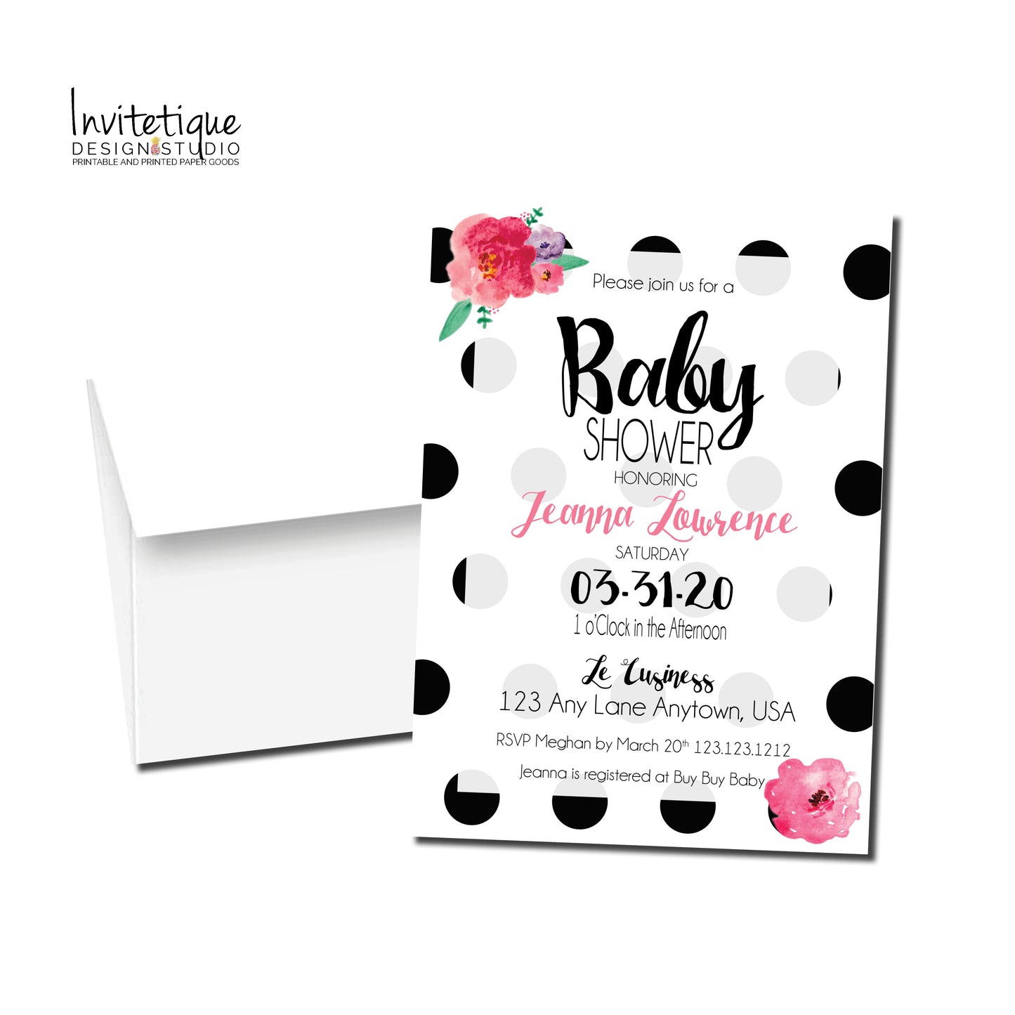 Black Polka dots Baby Shower Invitation - 390 - Invitetique