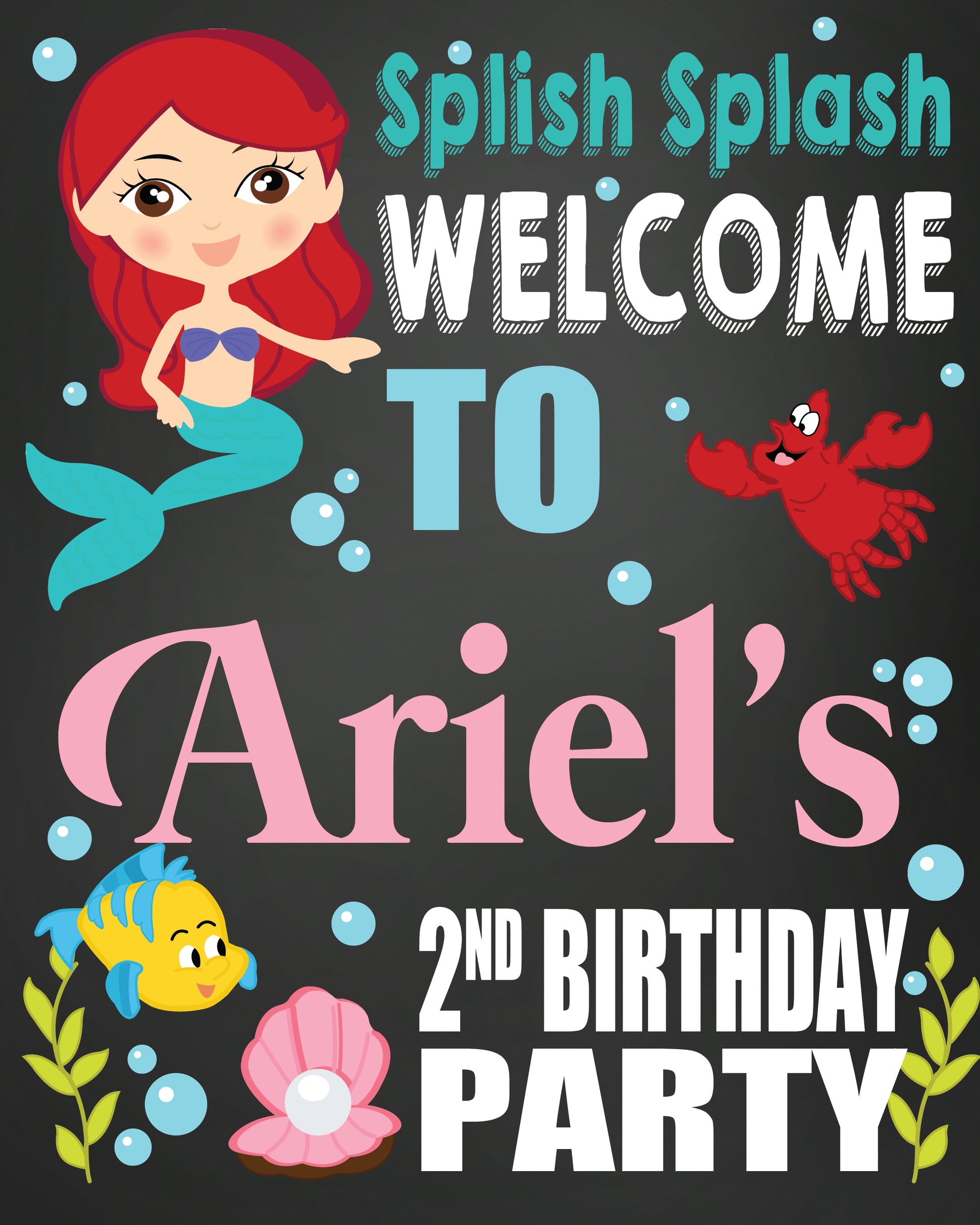 Little mermaid birthday party welcome personalized sign, signage, welcome signage