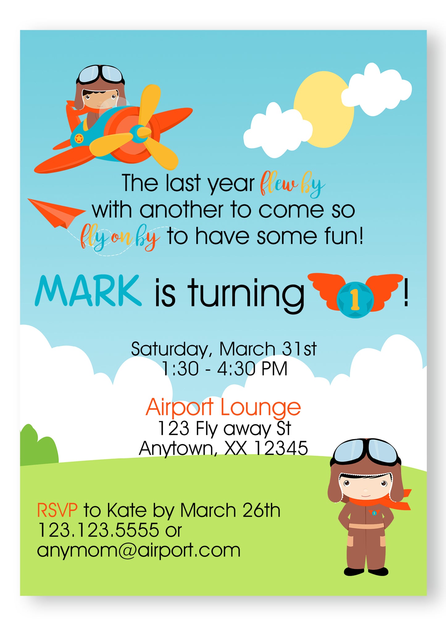 Airplane Birthday Invitations - Invitetique