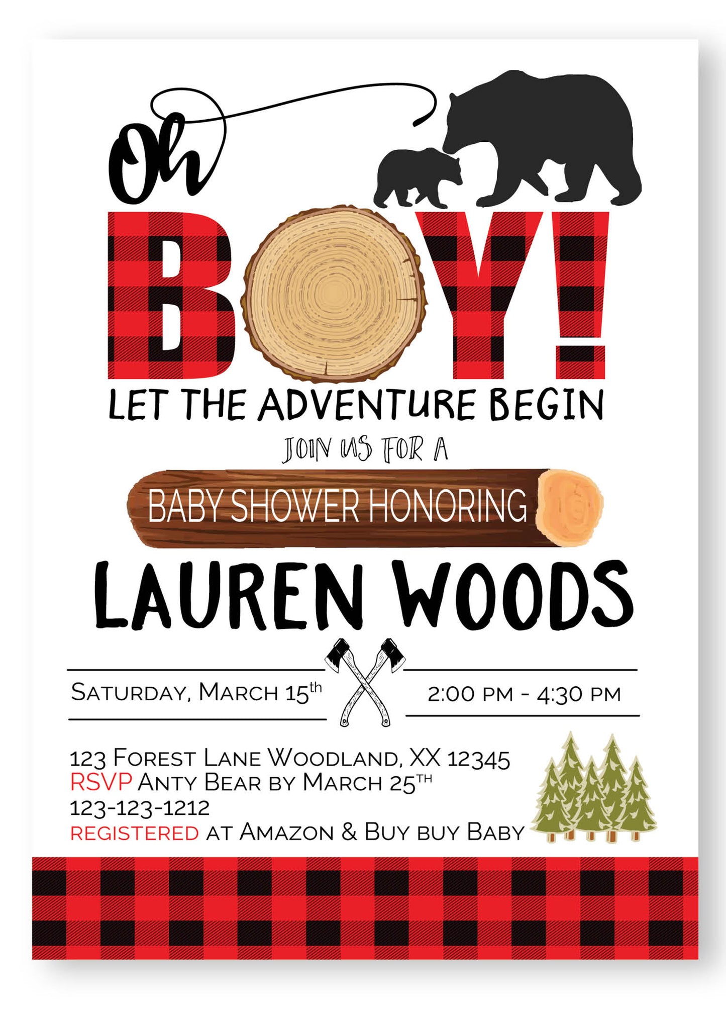 lumberjack baby shower invitation