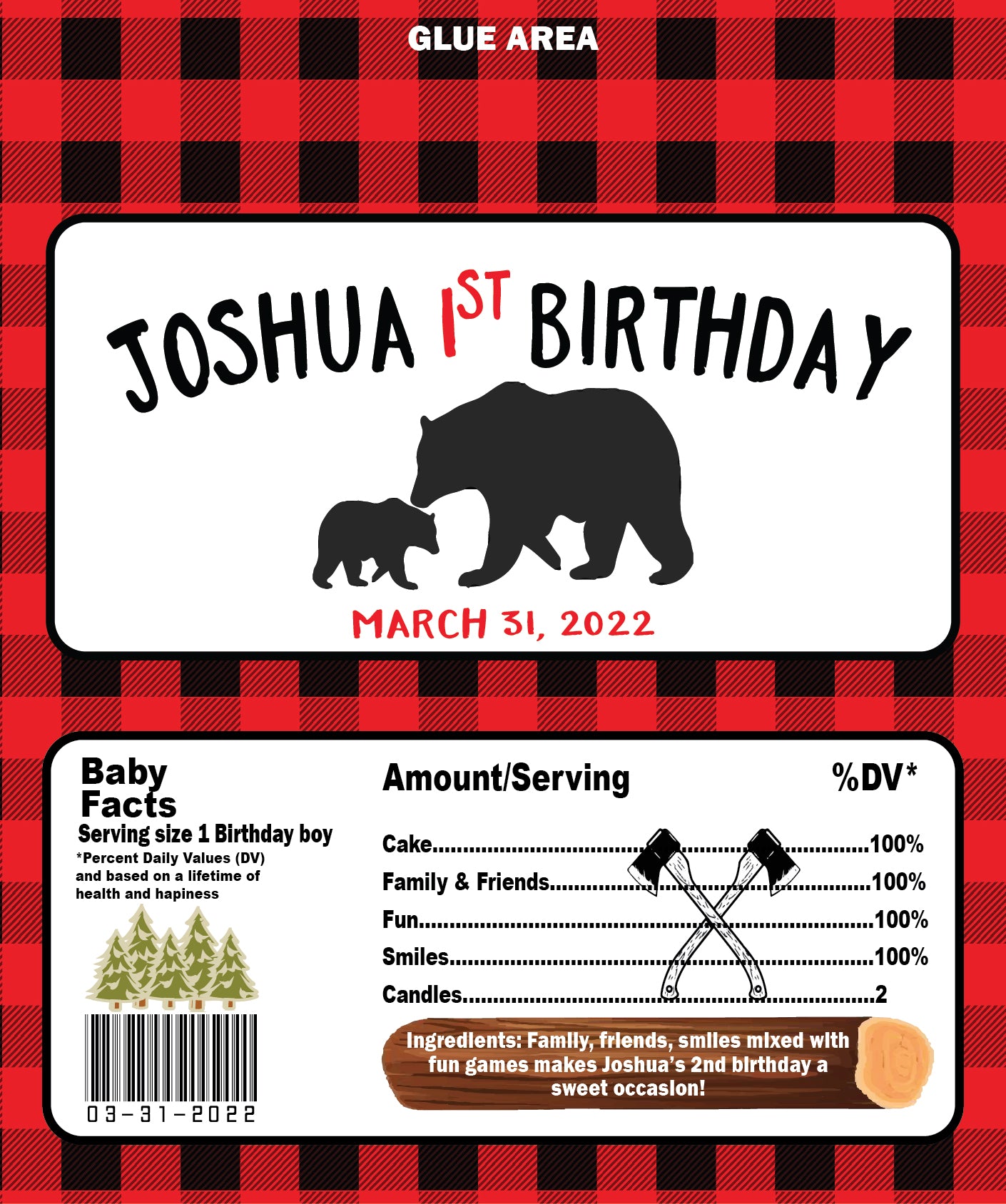 lumberjack birthday candy wrappers personalized favor