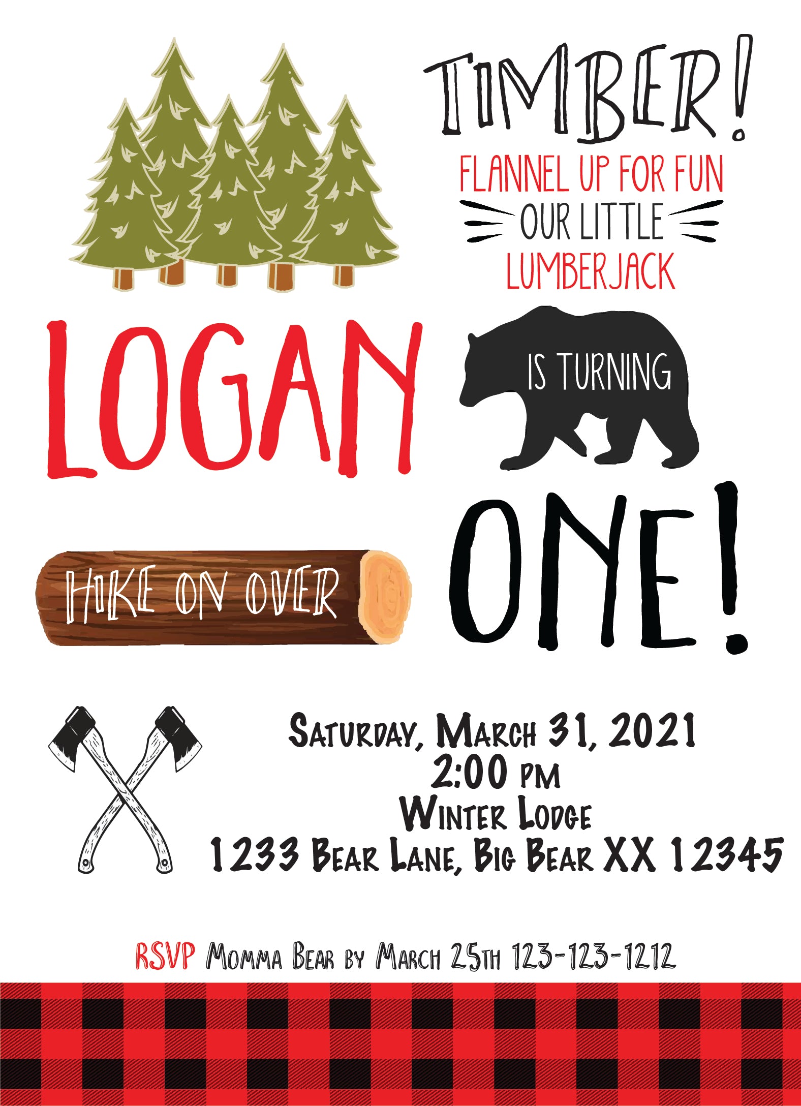 lumberjack birthday personalized invitation