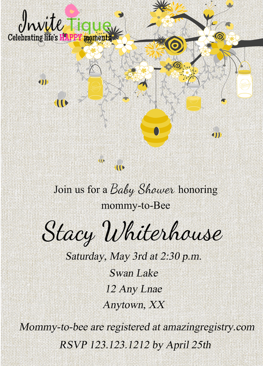 Grey Mom-to-BEE Baby shower Invitations - Invitetique