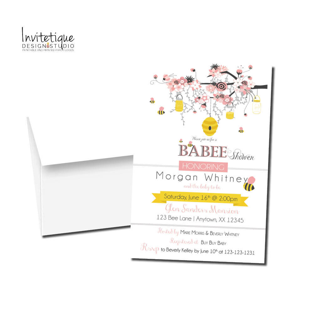 Bee and Honey Comb Pink Baby Shower Invitation - 490 - Invitetique
