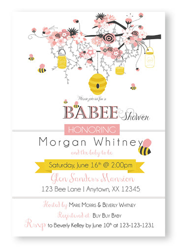 Bee and Honey Comb Pink Baby Shower Invitation - 490 - Invitetique
