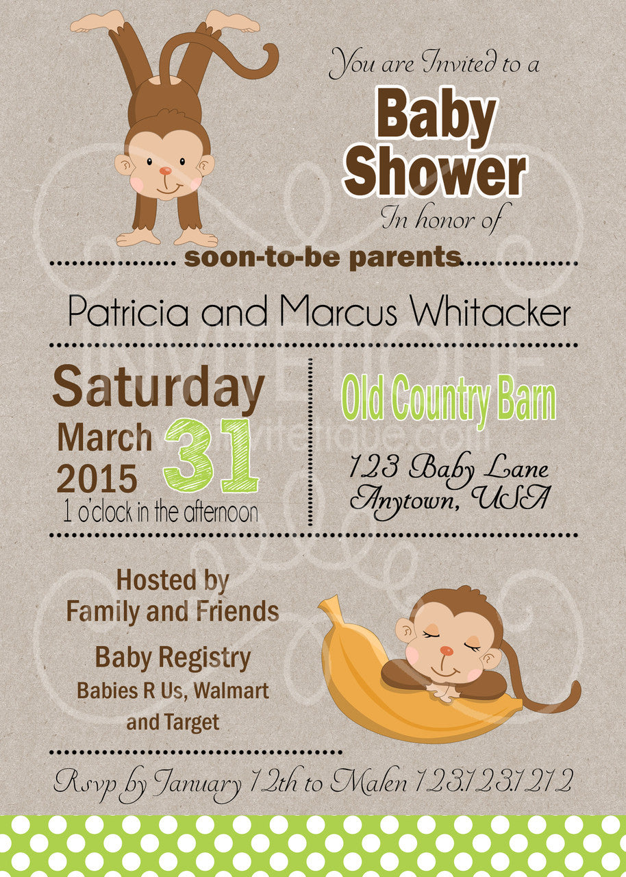 Jungle Monkey Boy Baby Shower Invitations - Invitetique