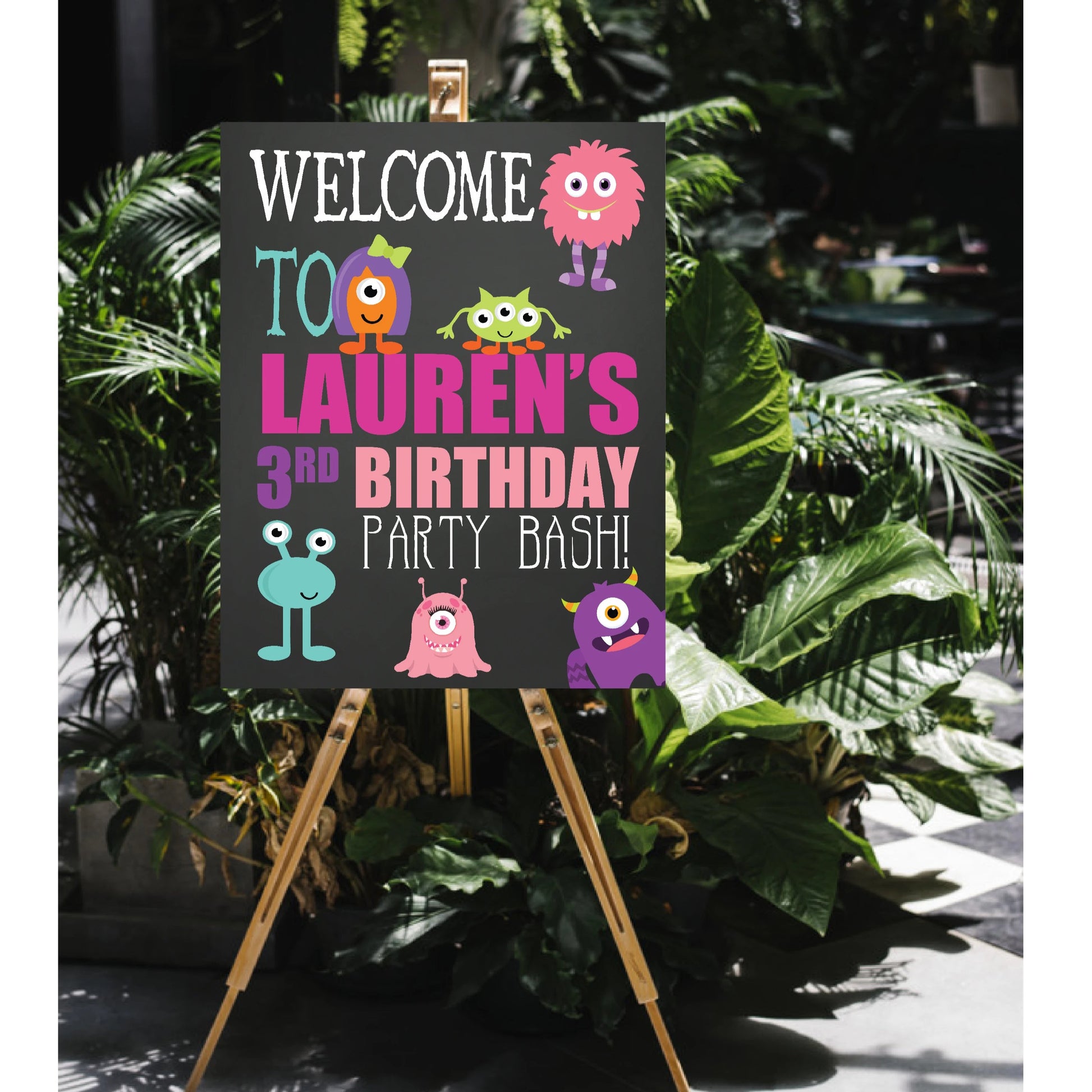 little monster girl birthday party welcome signs