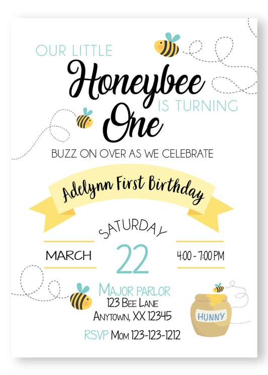 bumble bee, honey bee, honey bee invitation, bee first birthday invitation