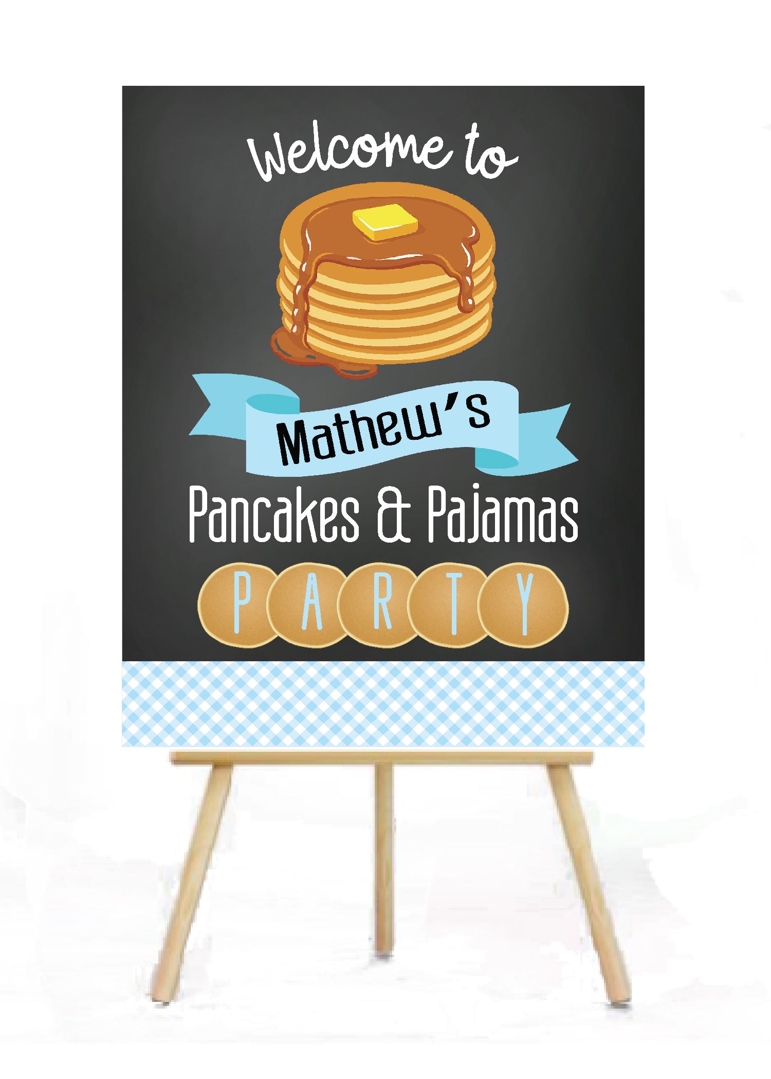 Pancakes and Pajamas boy welcome signage