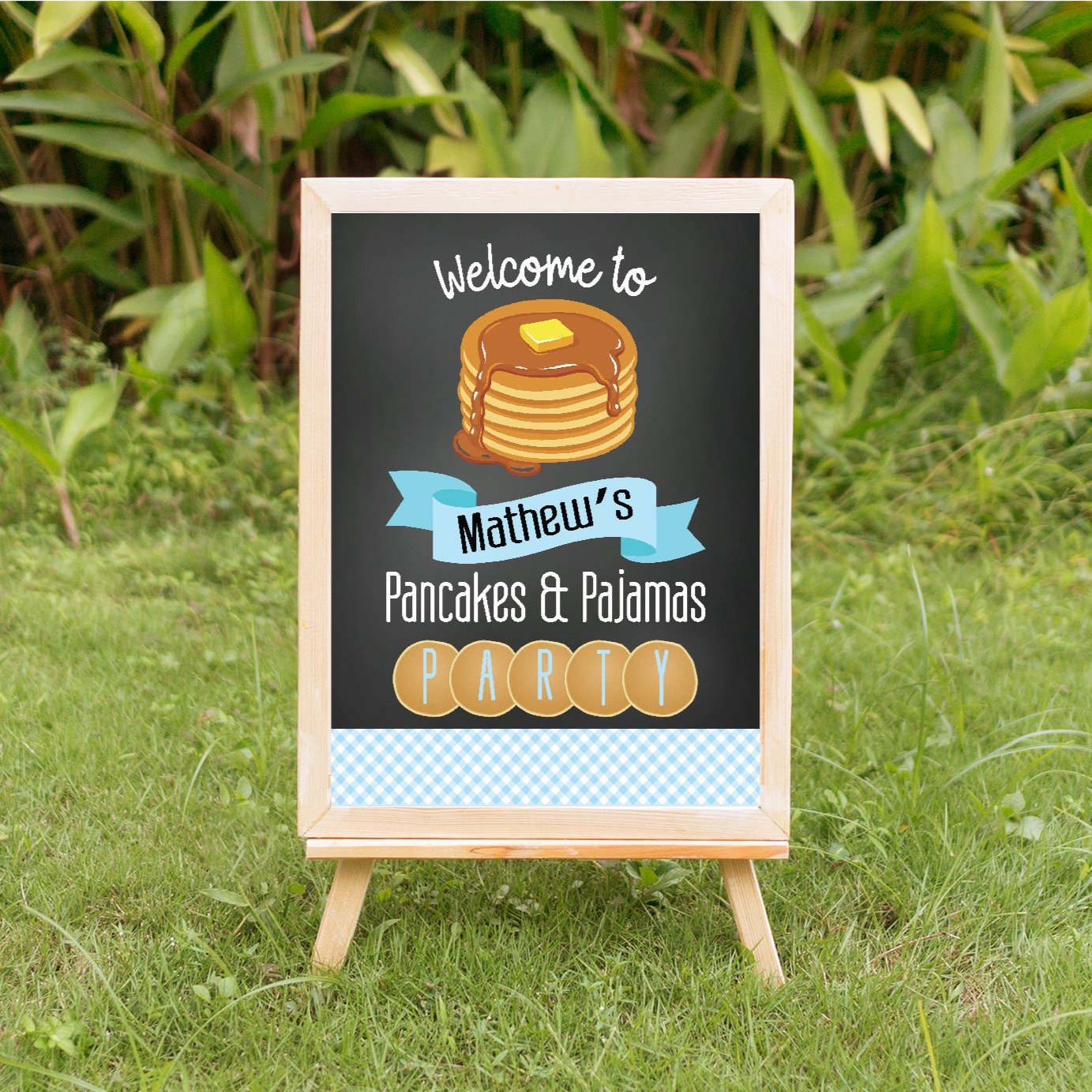 Pancakes and PJ Boy welcome party sign