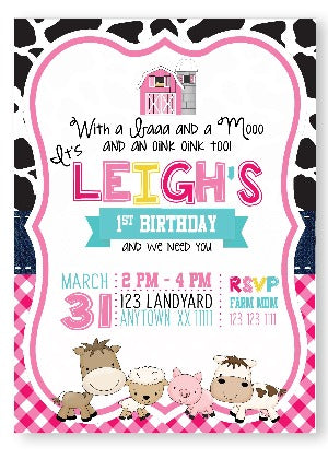 Pink Barnyard printed Birthday Invitations - Invitetique