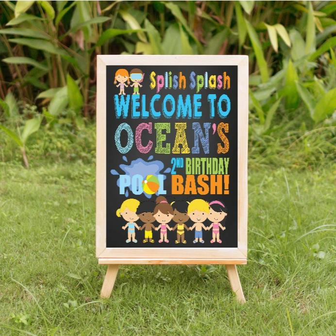 Pool Party birthday welcome sign