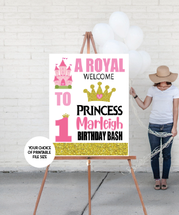 glitter and pink princess birthday banner