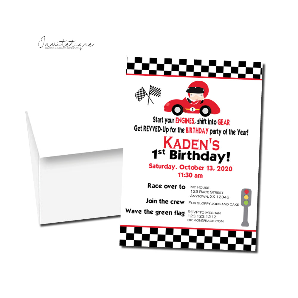 Red Race Car Birthday Invitations - BI242 - Invitetique