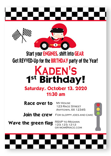 Red Race Car Birthday Invitations - BI242 - Invitetique