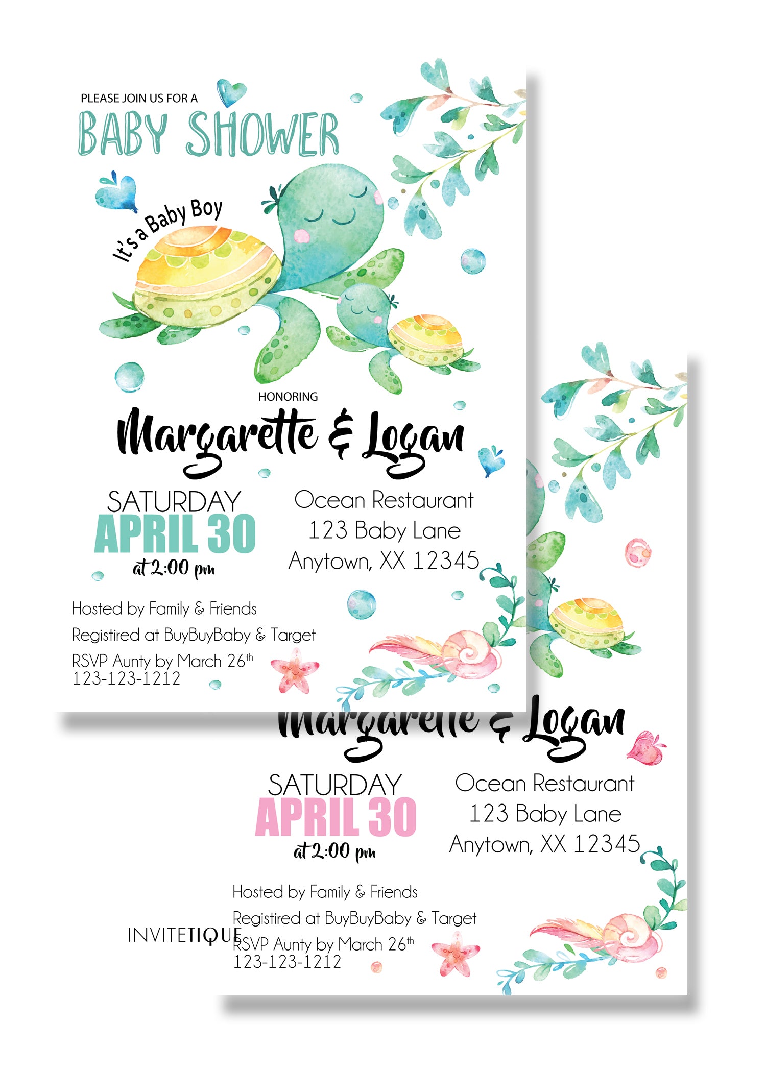 Sea Turtle Baby Shower Invitations - Invitetique