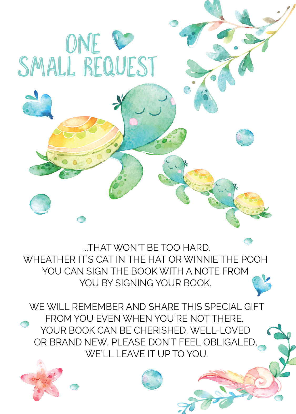 Sea Turtle twin Book request cards - Invitetique
