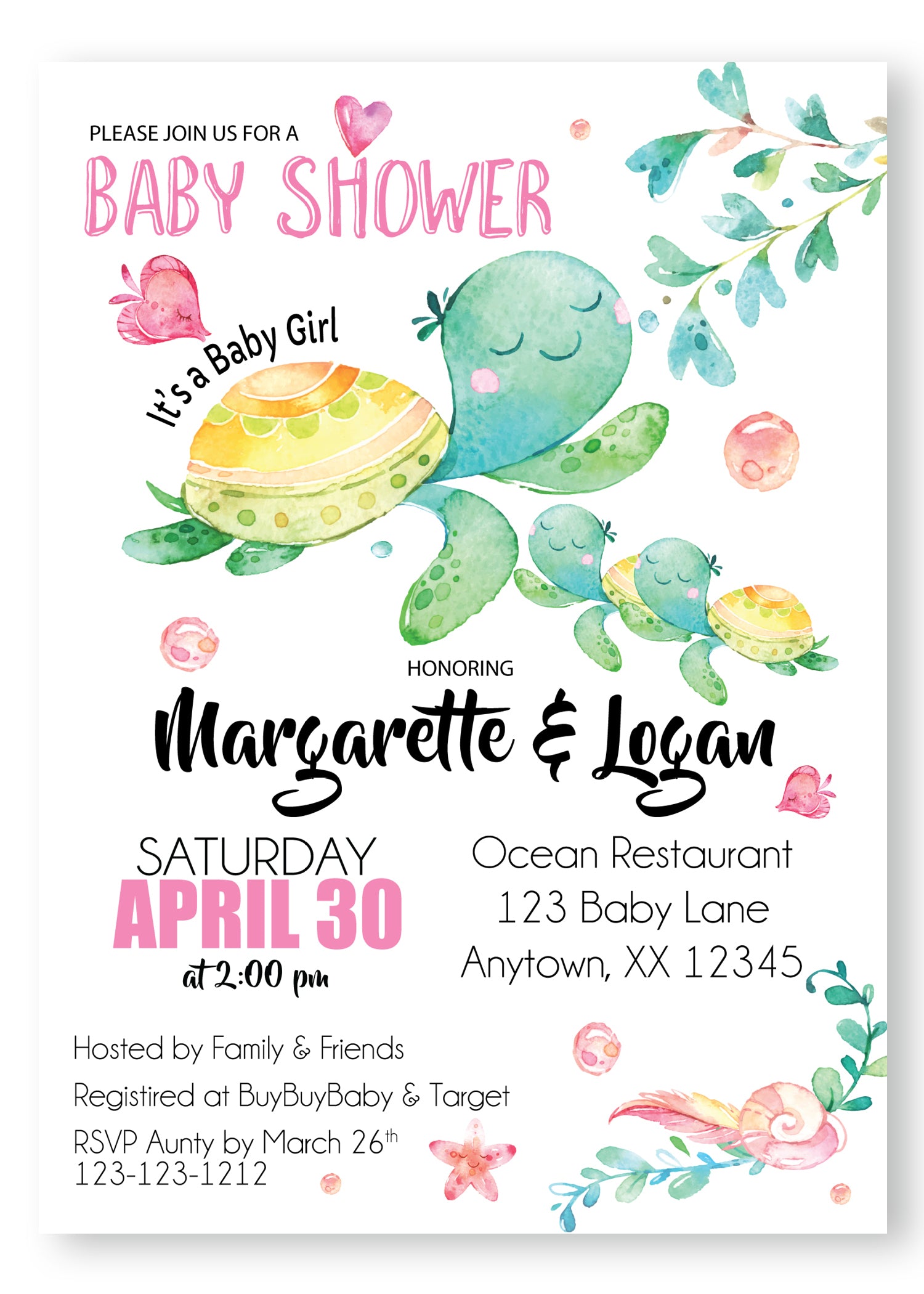 Sea Turtle Baby Shower Invitations - Invitetique