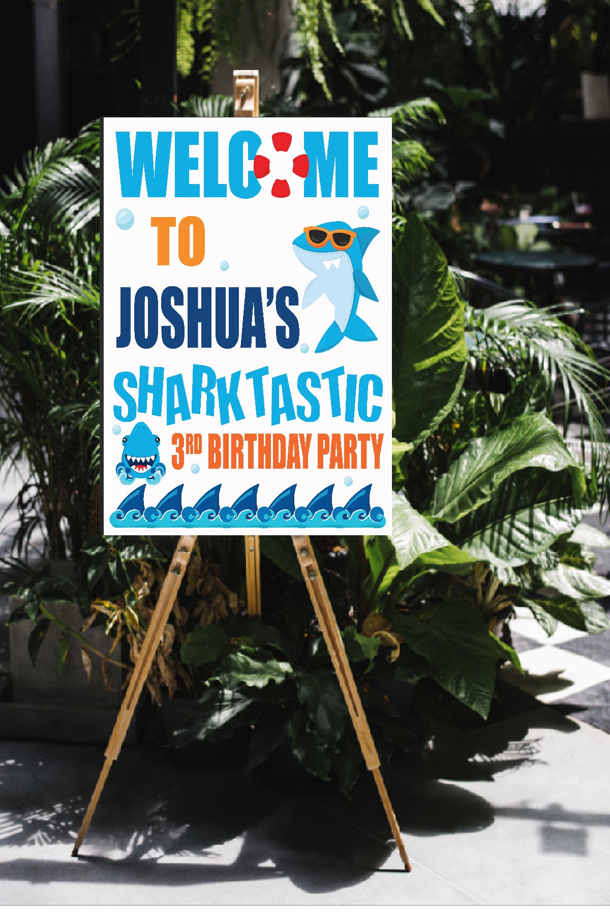 sharks birthday decor, sign, welcome sign, shark birthday