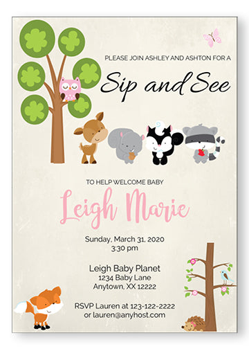 Woodland Friends Sip and See Invitations - Invitetique