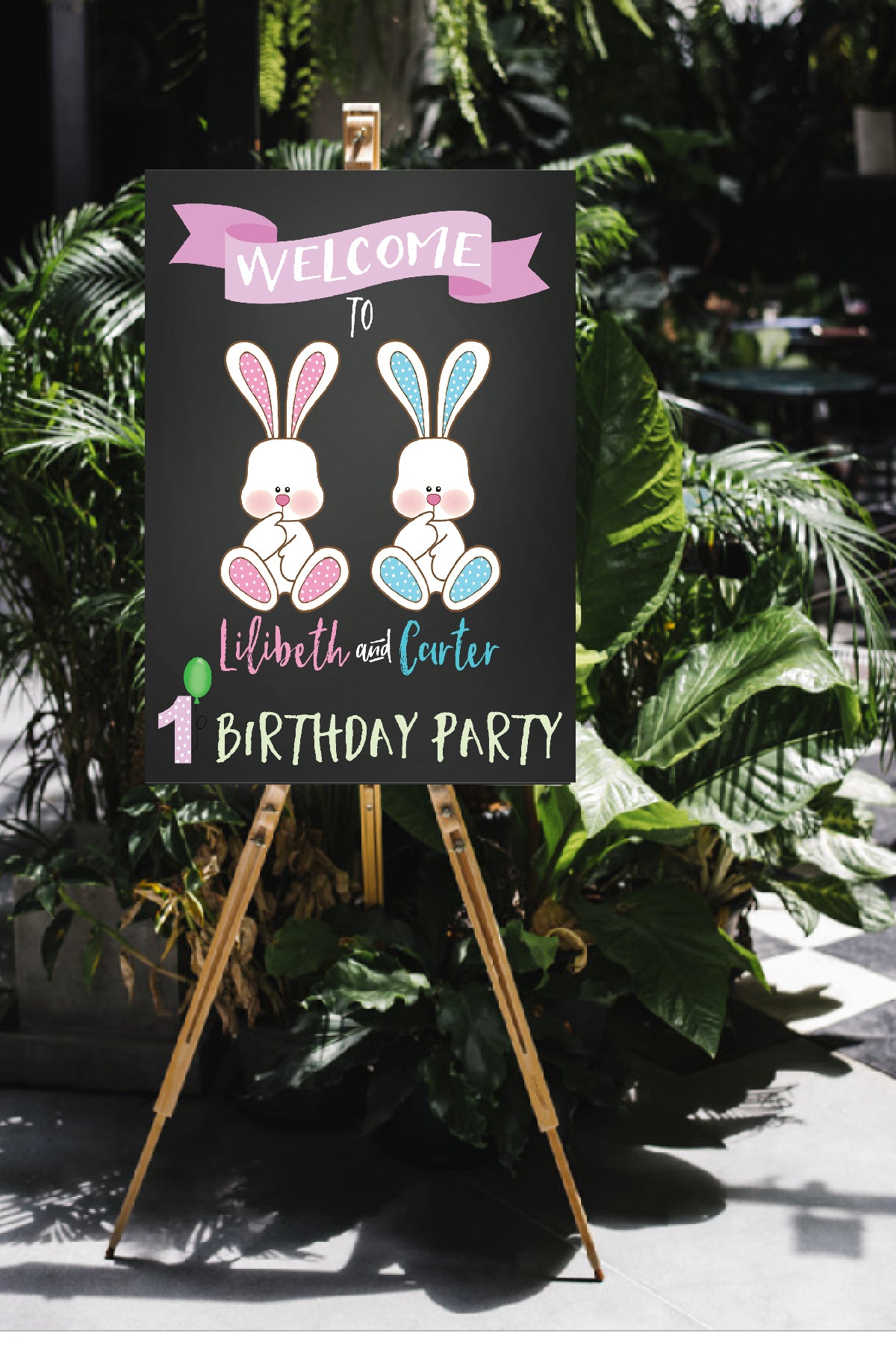 some bunnies twin 1st birthday sign decoration