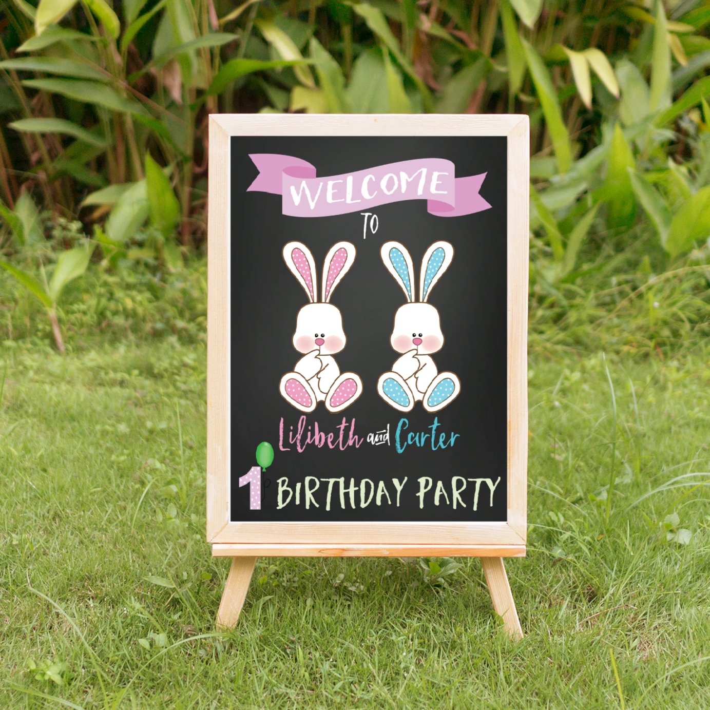 twin easter birthday welcome banner