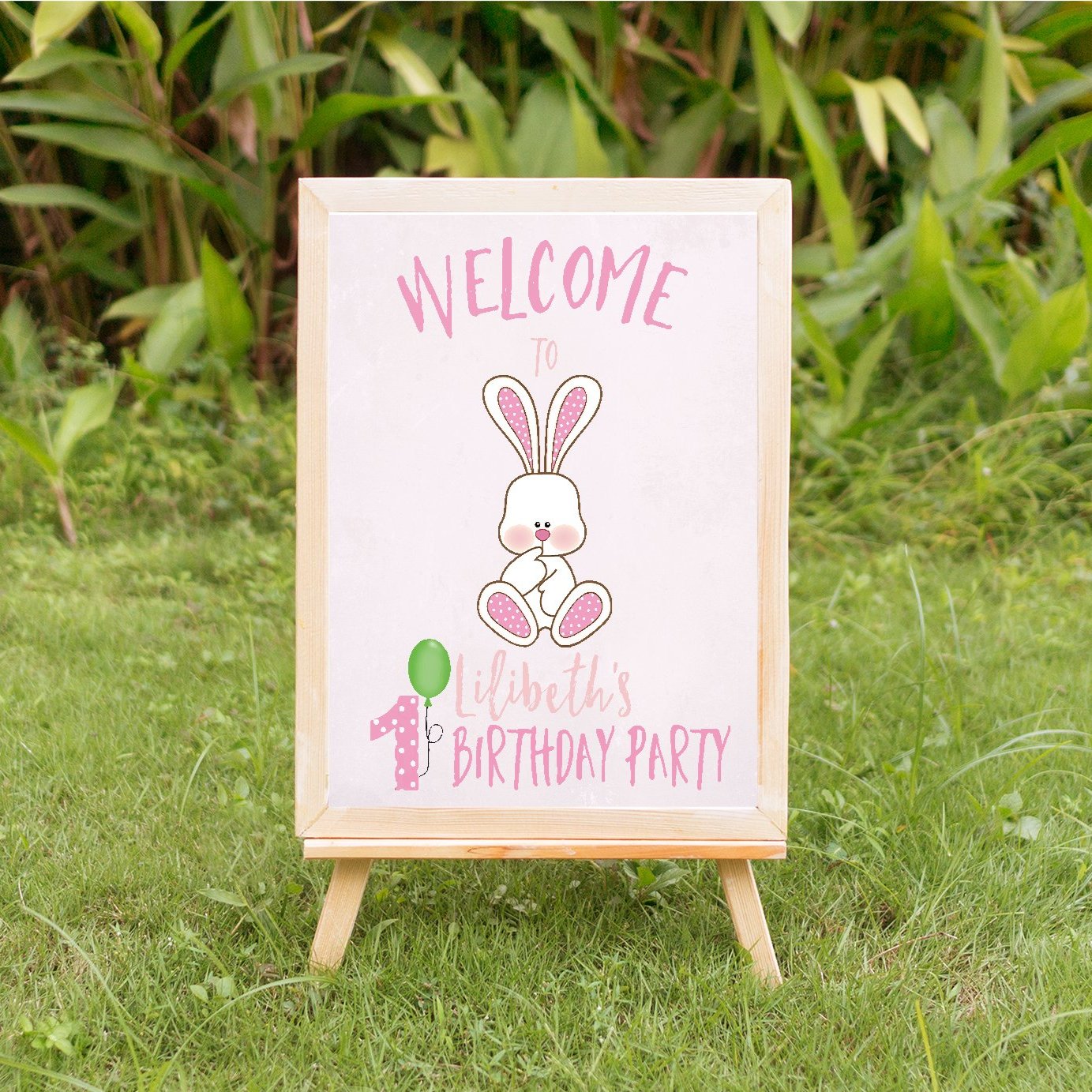 Some bunny is turning one welcome sign