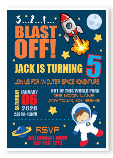 Outer Space Astronaut Kids personalized invitations