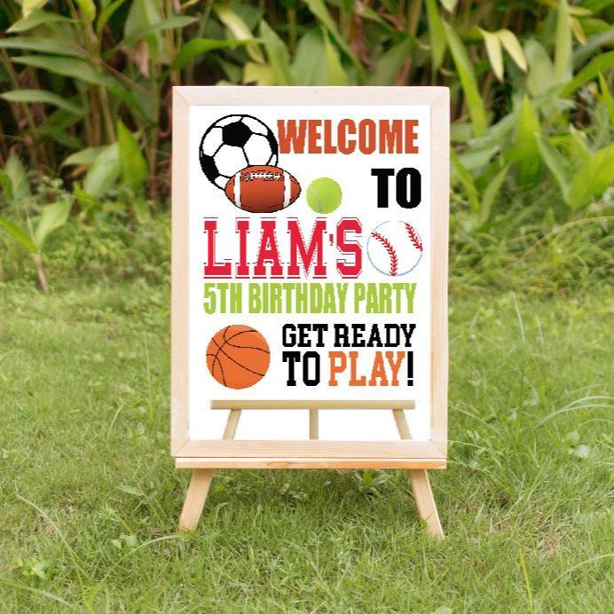 Sports birthday party welcome sign, birthday signage, boy sports welcome door sign