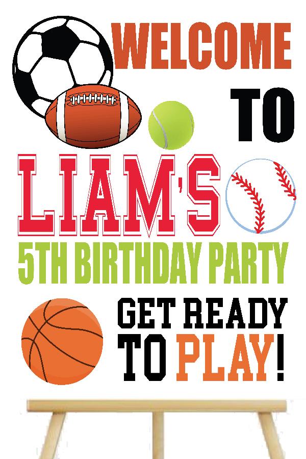 sports cake table personalized poster, birthday signage