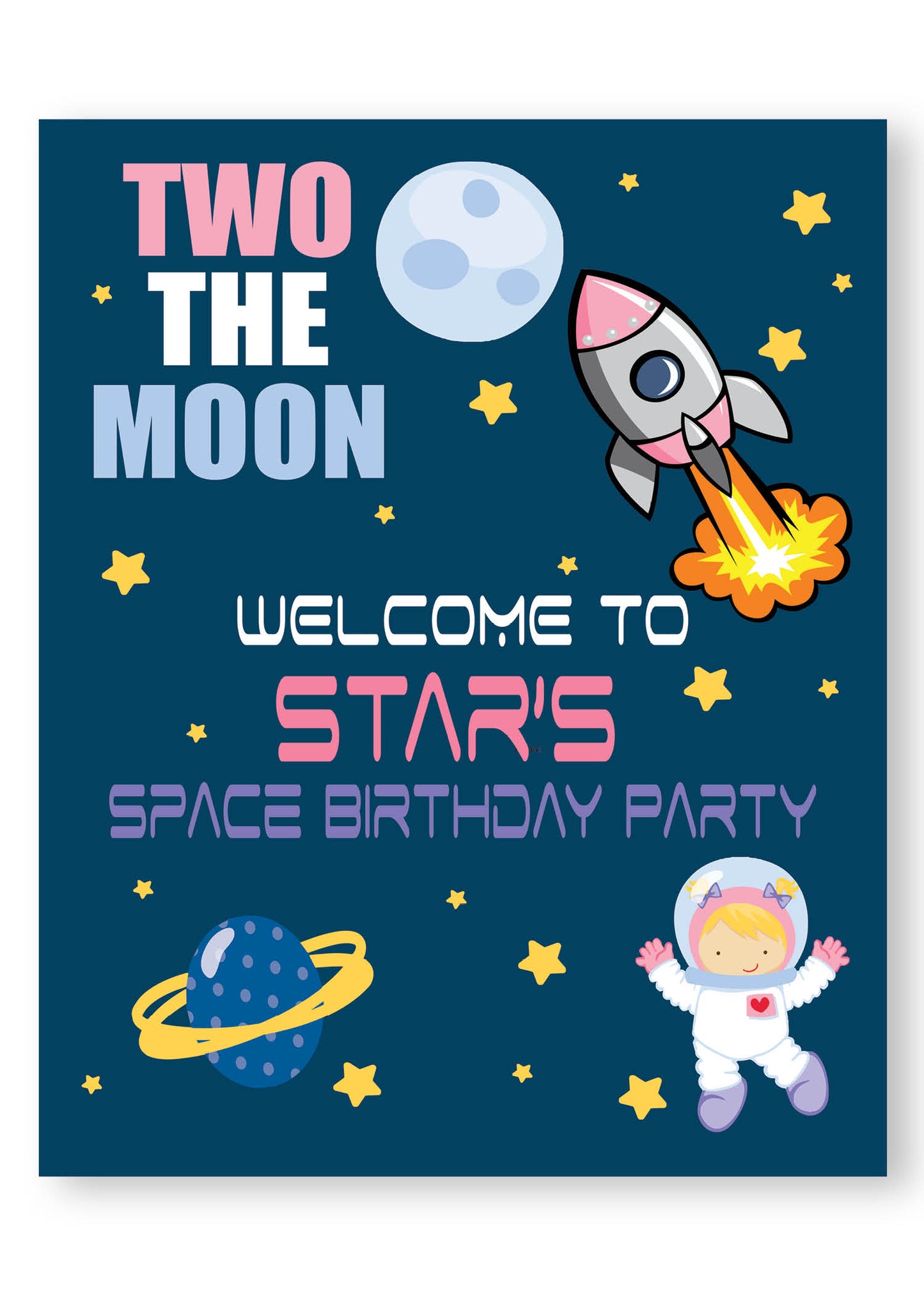 girl blast off out of space personalized welcome birthday party sign