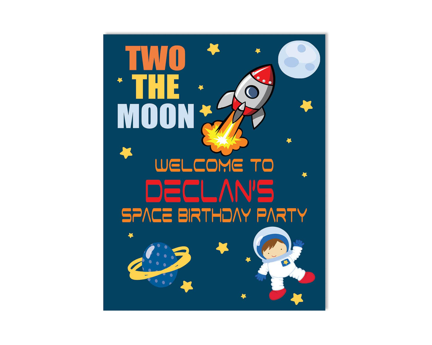space two the moon birthday welcome sign
