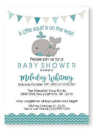 A Happy whale & squirt Baby Shower Invitation - Teal - Invitetique