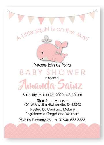 A Happy whale & squirt Baby Shower Invitations - Pink - Invitetique