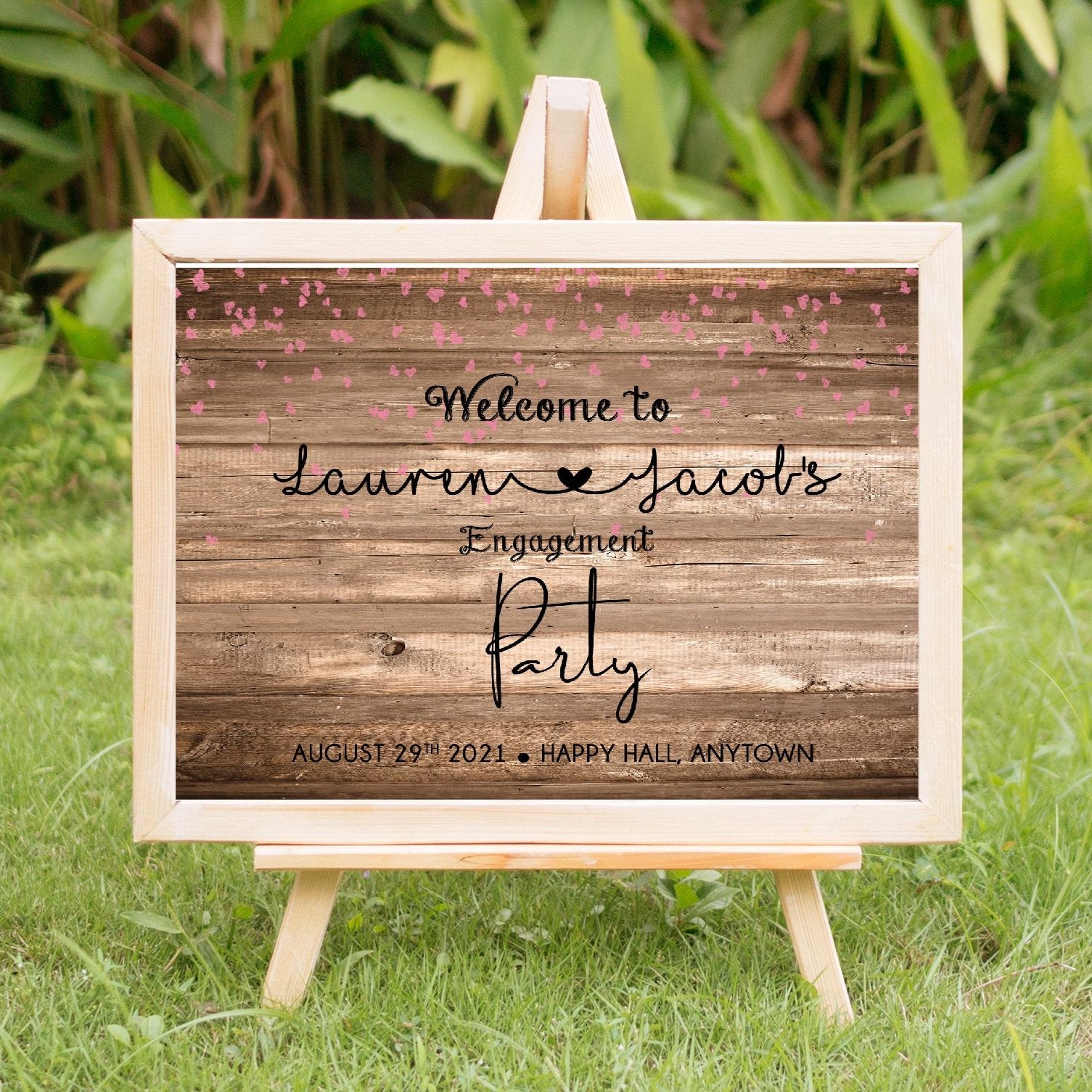 Wood and Hearts Engagement Welcome Party Sign - Invitetique