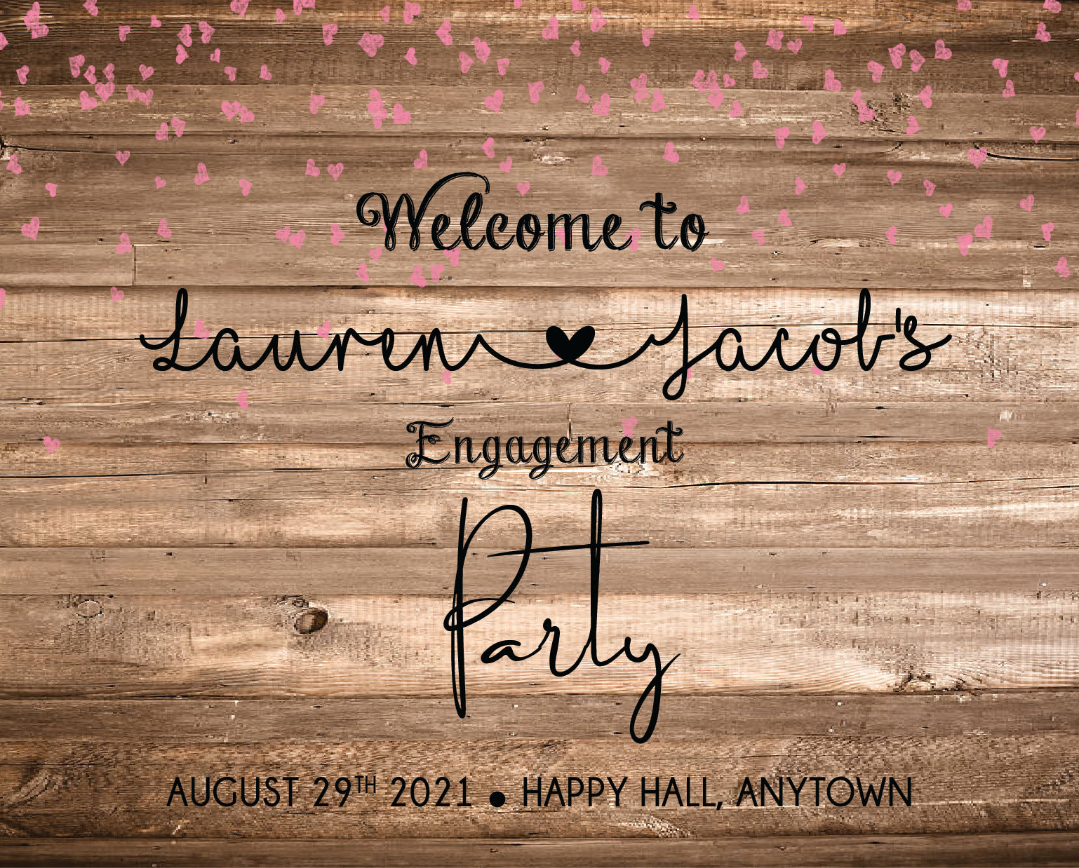 Wood and Hearts Engagement Welcome Party Sign - Invitetique