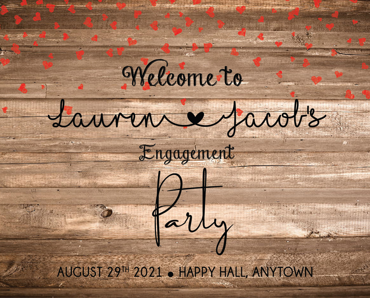 Wood and Hearts Engagement Welcome Party Sign - Invitetique