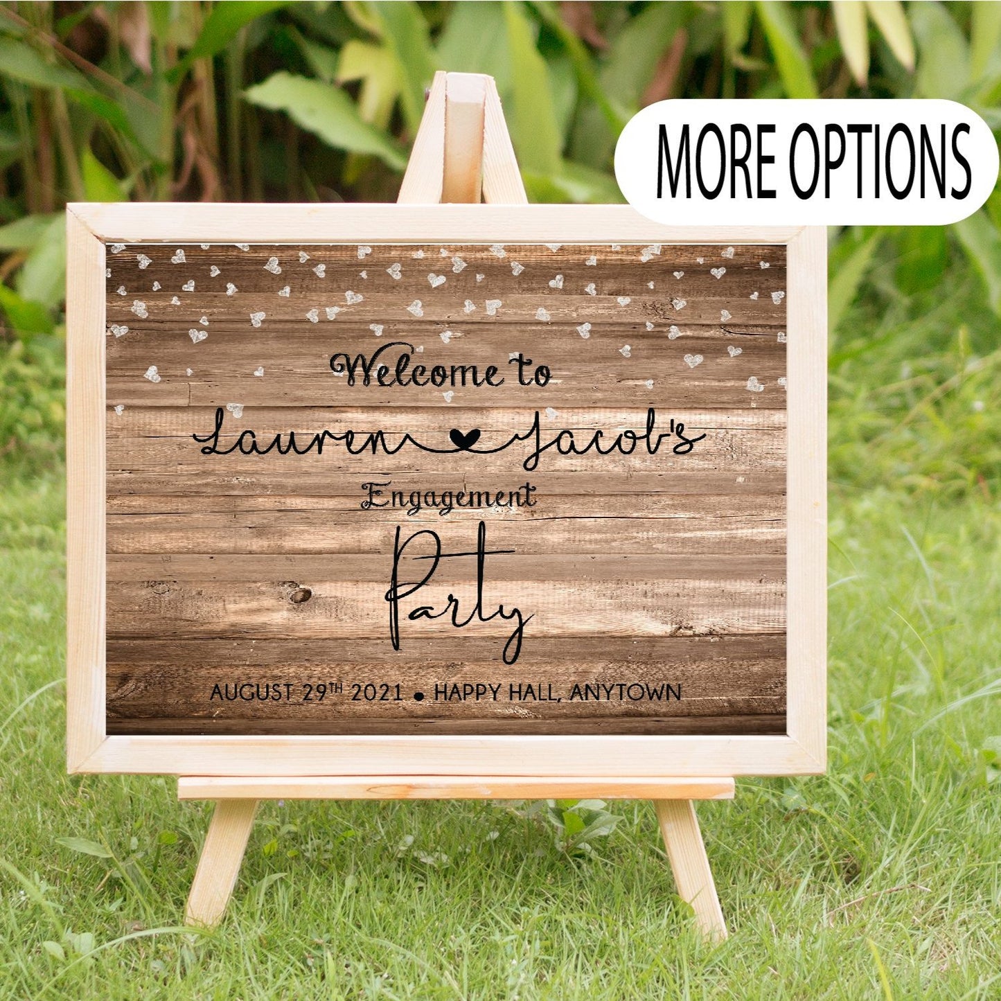 Wood and Hearts Engagement Welcome Party Sign - Invitetique