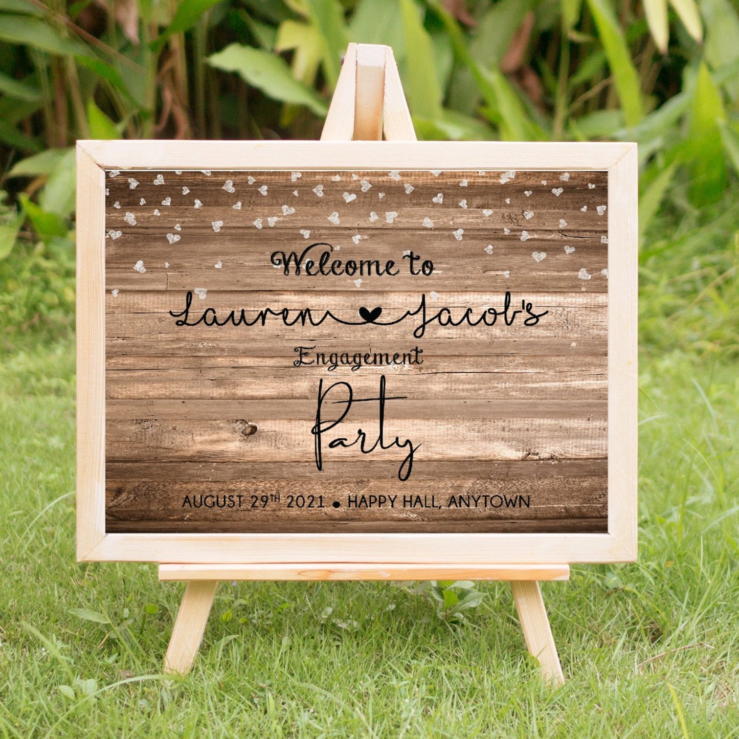 Wood and Hearts Engagement Welcome Party Sign - Invitetique