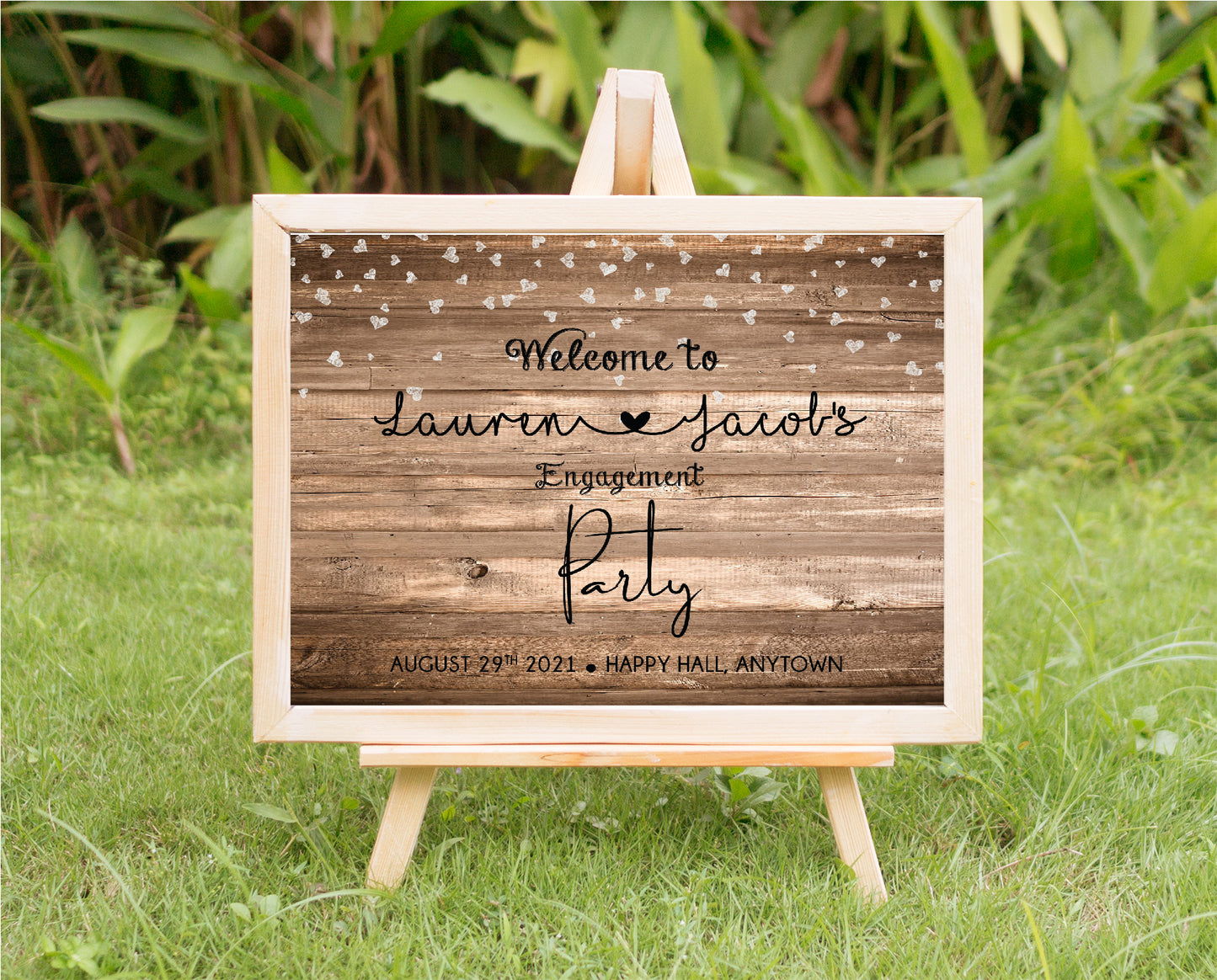 Wood and Hearts Engagement Welcome Party Sign - Invitetique