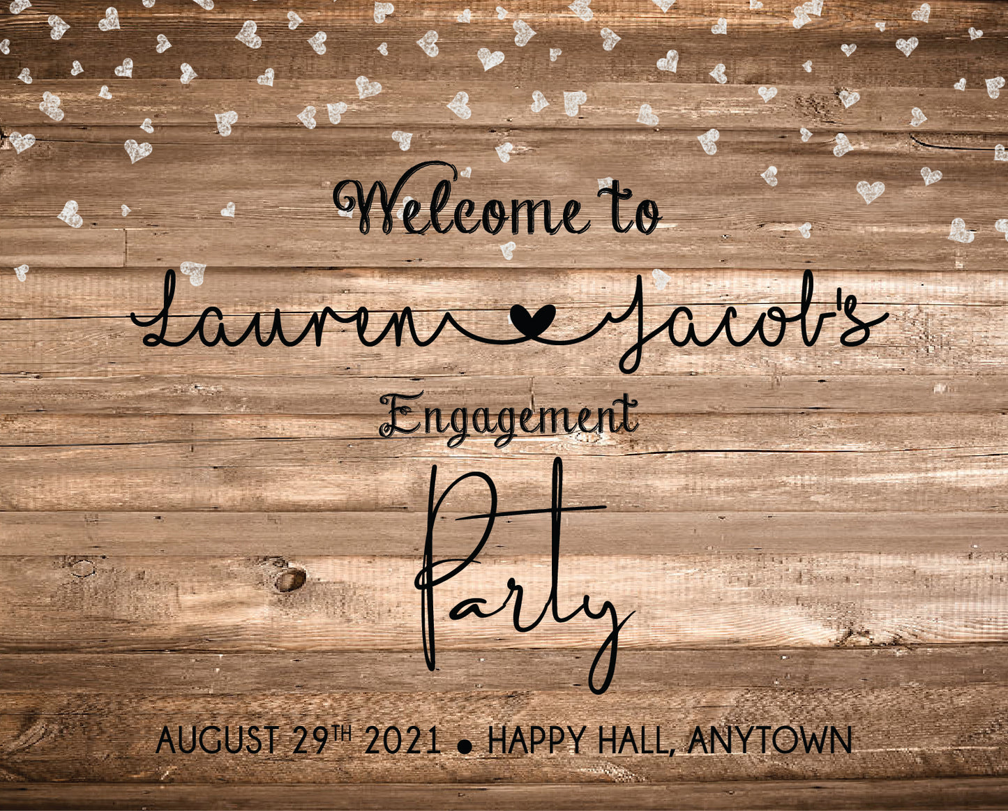 Wood and Hearts Engagement Welcome Party Sign - Invitetique